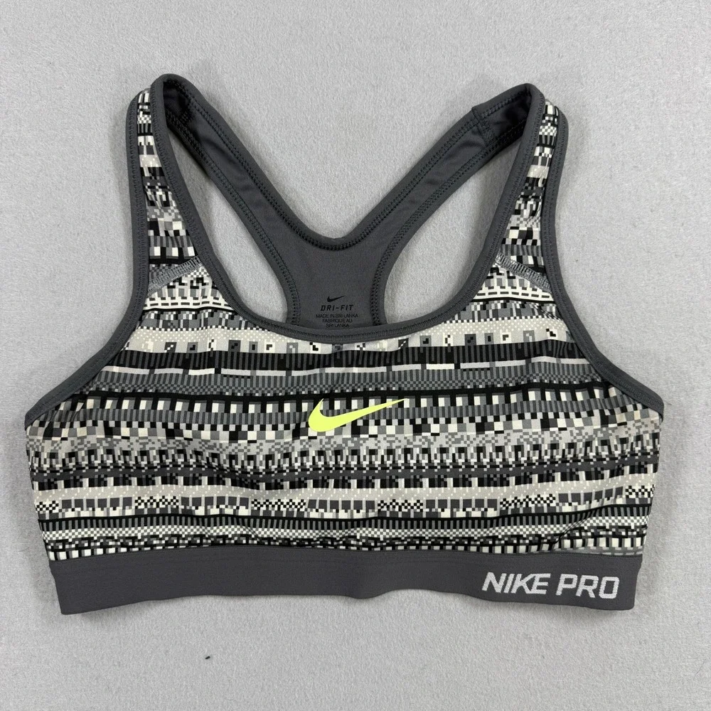 Nike Sports Bra Women Medium Gray Geometric Aztec Dri-FIT Racerback Athletic Gym